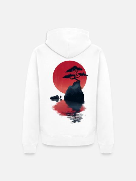 Red Zen Sunset Island - Unisex Premium Organic Zip Hoodie - white