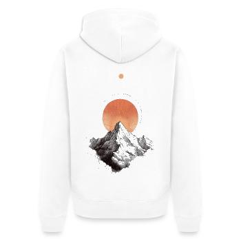 Sonnenaufgang über Bergring - Unisex Premium Bio Zip Hoodie - Weiß - Hinten - Thijin (182cm)