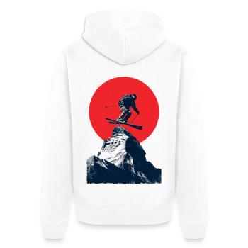 Saut à ski sur des sommets rocheux - Veste à capuche bio Premium Unisexe - blanc - Dos - Thijin (182cm)