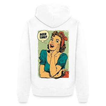 Bierzeit Retro-Pin-Up - Unisex Premium Bio Zip Hoodie - Weiß - Hinten - Thijin (182cm)