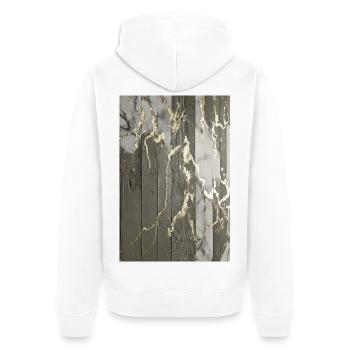 Luxus Sichtbeton Marmor Gold Struktur - Unisex Premium Bio Zip Hoodie - Weiß - Hinten - Thijin (182cm)