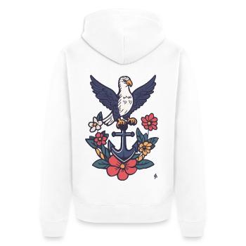 Anchor with Albatross and Wreath of Flowers - Unisex Premium Organic Zip Hoodie - white - Back - Thijin (182cm)