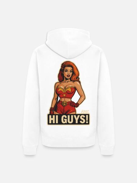 Hallo Leute, Retro-Heldin - Unisex Premium Bio Zip Hoodie - Weiß
