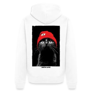 Katze in roter Mütze: Noir-Kontrast - Unisex Premium Bio Zip Hoodie - Weiß - Hinten - Thijin (182cm)
