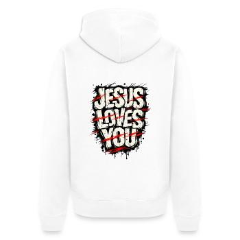 Jesus loves you Gott liebt Dich - Unisex Premium Bio Zip Hoodie - Weiß - Hinten - Thijin (182cm)