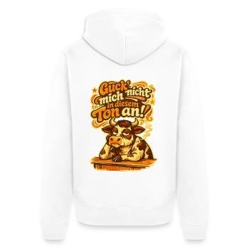Guck mich nicht an in diesem Ton! - Unisex Premium Bio Zip Hoodie - Weiß - Hinten - Thijin (182cm)