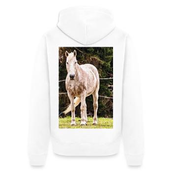 Apfelschimmel Pferd Porträt Poster - Unisex Premium Bio Zip Hoodie - Weiß - Hinten - Thijin (182cm)