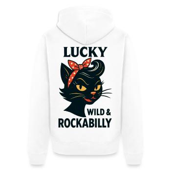 Lucky, Wild & Rockabilly : Black Retro Cat - Veste à capuche bio Premium Unisexe - blanc - Dos - Thijin (182cm)