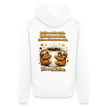 Kaffee redet nicht lustiger Kaffee Spruch - Unisex Premium Bio Zip Hoodie - Weiß - Hinten - Thijin (182cm)