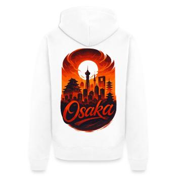 Osaka Skyline – Epische Japan Kunst & Stil - Unisex Premium Bio Zip Hoodie - Weiß - Hinten - Thijin (182cm)