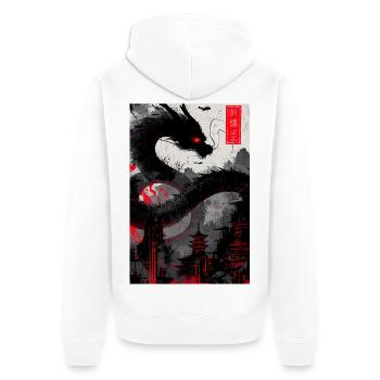 Ryu Neo-Tokyo – Dragon Yokai Cyber Sumi-e - Unisex Premium Organic Zip Hoodie - white - Back - Thijin (182cm)