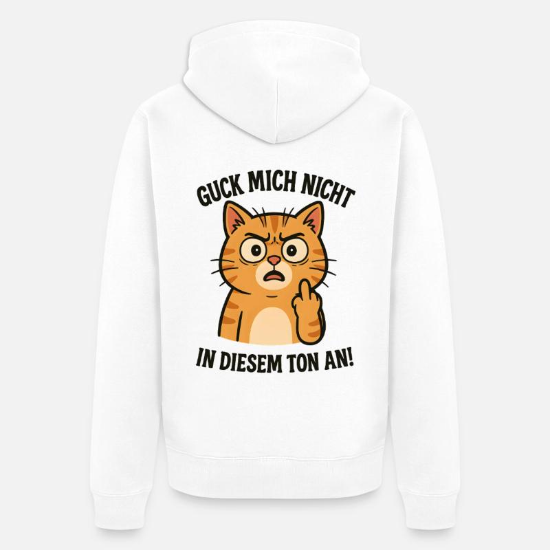 Morgenmuffel Katze mit Mittelfinger - Unisex Premium Bio Zip Hoodie - Weiß