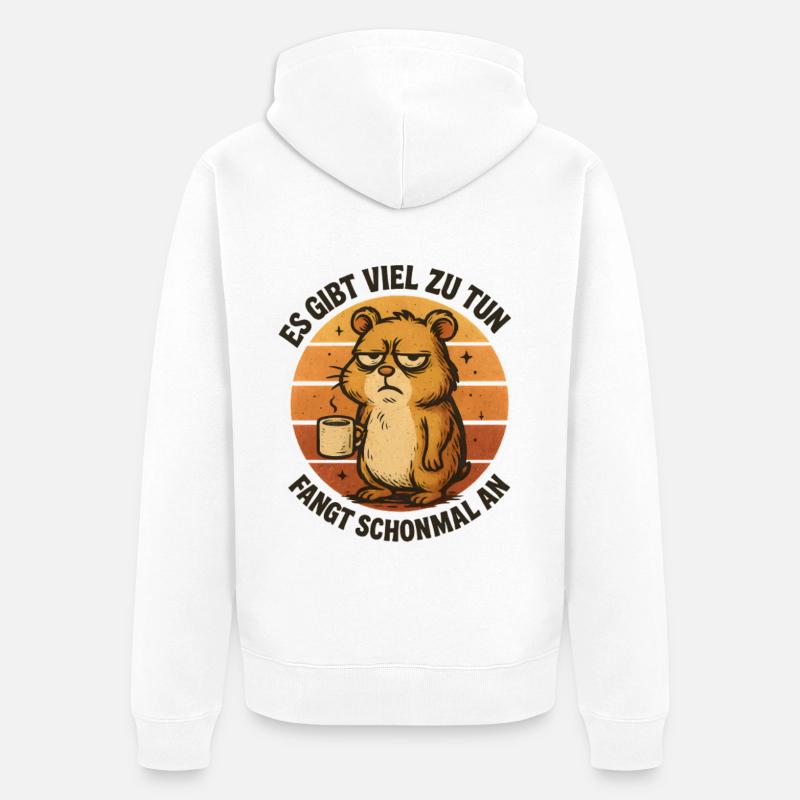 Grimmiger Hamster mit Kaffee - Unisex Premium Bio Zip Hoodie - Weiß