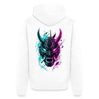 Neon Cyber Oni Mask - Unisex Premium Bio Zip Hoodie - Weiß - Hinten - Thijin (182cm)