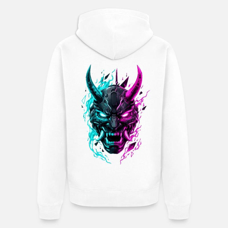 Masque Cyber Oni Néon - Veste à capuche bio Premium Unisexe - blanc