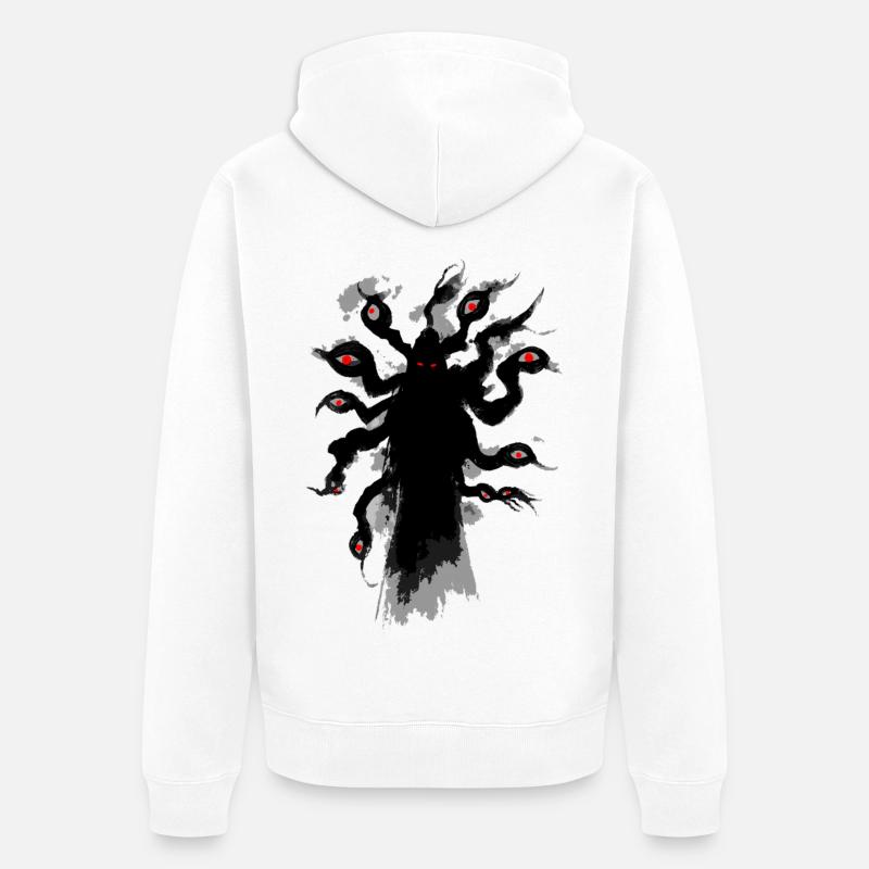 Hyakume – Yokai aux Cent Yeux Sumi-e - Veste à capuche bio Premium Unisexe - blanc