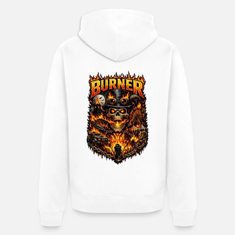 Burner – Feu, Liberté et Rébellion - Veste à capuche bio Premium Unisexe - blanc