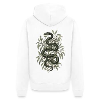 Schlange im Blattwerk – Vintage Natur - Unisex Premium Bio Zip Hoodie - Weiß - Hinten - Thijin (182cm)