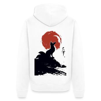 Red Sun Kitsune – Japanese Fox Art Sumi-e - Unisex Premium Organic Zip Hoodie - white - Back - Thijin (182cm)