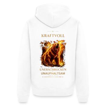 Baer-_Kraftvoll_Unerschrocken_Unaufhaltsam - Unisex Premium Bio Zip Hoodie - Weiß - Hinten - Thijin (182cm)