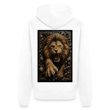 Fractal Golden Lion Embossed - Unisex Premium Organic Zip Hoodie - white - Back - Thijin (182cm)
