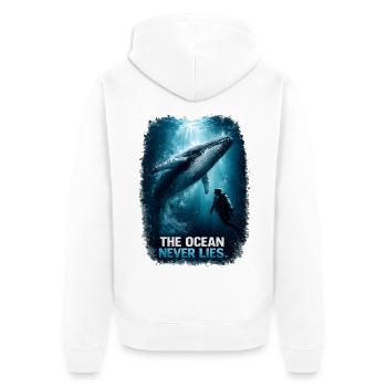 The Ocean Never Lies - Der Ozean Lügt Niemals - Unisex Premium Bio Zip Hoodie - Weiß - Hinten - Thijin (182cm)