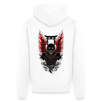 Geflügelter Oni-Dämon – Japanische Torii Rote Flammen – - Unisex Premium Bio Zip Hoodie - Weiß - Hinten - Thijin (182cm)
