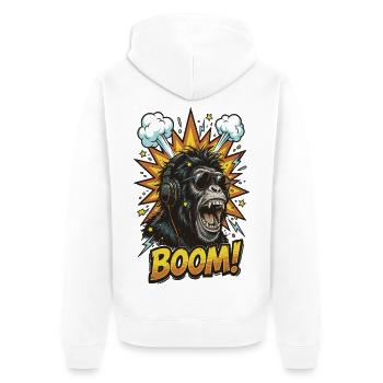 Stylisme de bande dessinée de chimpanzé cool avec un casque - Veste à capuche bio Premium Unisexe - blanc - Dos - Thijin (182cm)