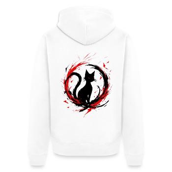 Yokai Nekomata Enso - Chat Noir Mystique Sumi-e - Veste à capuche bio Premium Unisexe - blanc - Dos - Thijin (182cm)