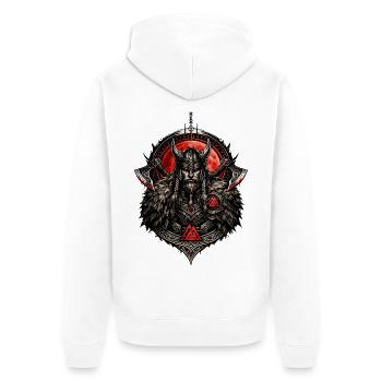 Emblem des gehörnten Wikingerkriegers - Unisex Premium Bio Zip Hoodie - Weiß - Hinten - Thijin (182cm)