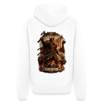 Guerrier viking féroce en bannière éclairée par le feu - Veste à capuche bio Premium Unisexe - blanc - Dos - Thijin (182cm)