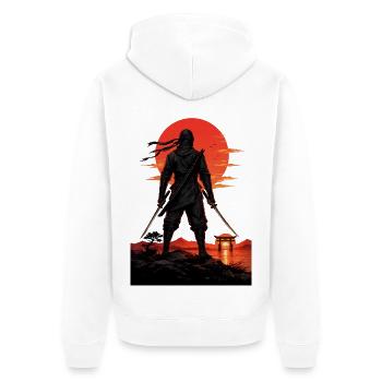 Ninja au Coucher du Soleil près de la Porte Torii - Veste à capuche bio Premium Unisexe - blanc - Dos - Thijin (182cm)