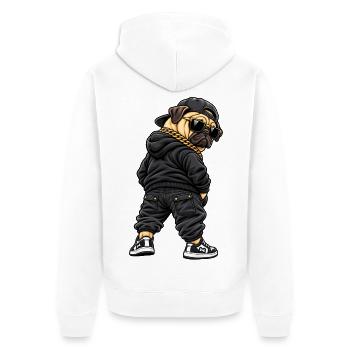 Un carlin gangster cool en mode streetwear - Veste à capuche bio Premium Unisexe - blanc - Dos - Thijin (182cm)