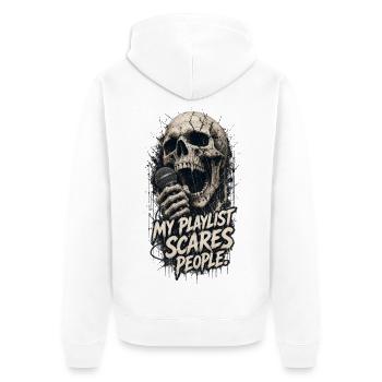 My Playlist scares People - Unisex Premium Bio Zip Hoodie - Weiß - Hinten - Thijin (182cm)
