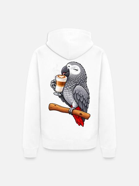 Graupapagei mit Latte Macchiato - Unisex Premium Bio Zip Hoodie - Weiß