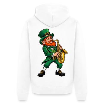 Leprechaun mit Saxophon - Unisex Premium Bio Zip Hoodie - Weiß - Hinten - Thijin (182cm)