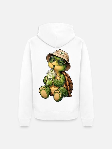 Süße Schildkröte mit Matcha Latte - Unisex Premium Bio Zip Hoodie - Weiß