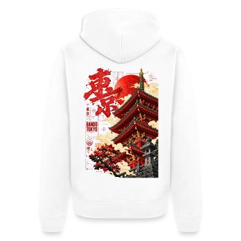Tokyo Tempel Pagode Japan Streetwear - Unisex Premium Bio Zip Hoodie - Weiß - Hinten - Thijin (182cm)