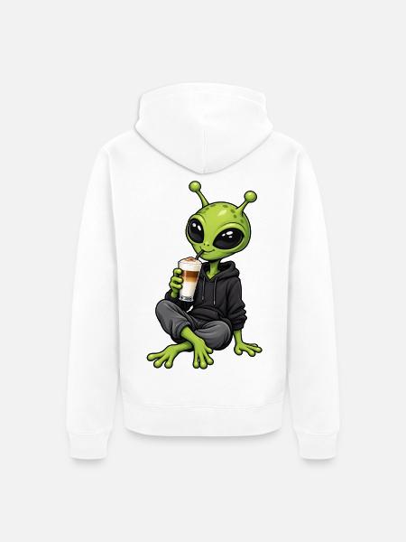 Alien mit Latte Macchiato - Unisex Premium Bio Zip Hoodie - Weiß