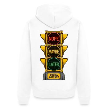 Soziale Batterie niedrige Introvertierte Ampel - Unisex Premium Bio Zip Hoodie - Weiß - Hinten - Thijin (182cm)