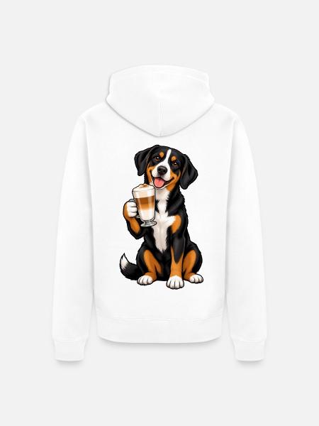 Entlebucher Sennenhund mit Latte Macchiato - Unisex Premium Bio Zip Hoodie - Weiß