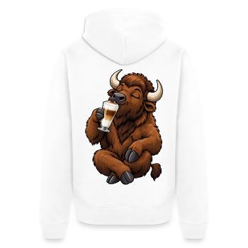  Bison mit Latte Macchiato - Unisex Premium Bio Zip Hoodie - Weiß - Hinten - Thijin (182cm)