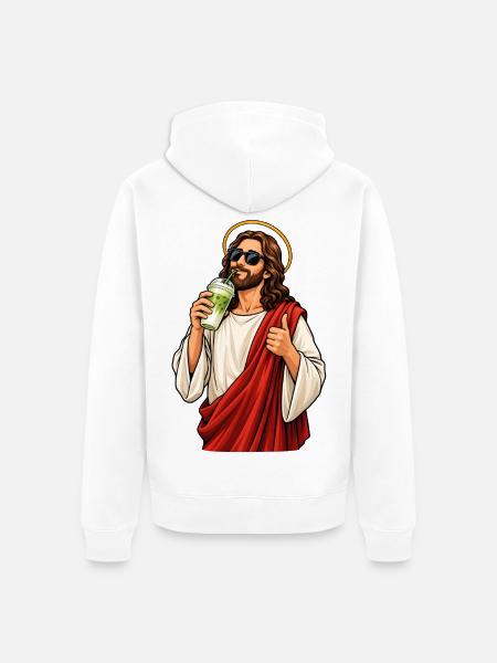 Jesus mit Matcha Latte - Unisex Premium Bio Zip Hoodie - Weiß
