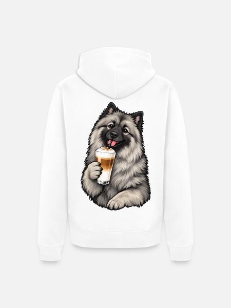 Keeshond mit Latte Macchiato - Unisex Premium Bio Zip Hoodie - Weiß