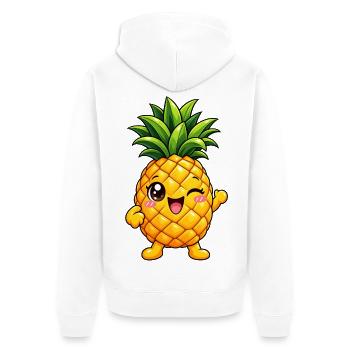 Ananas Kawaii Style – Süße Tropenfrucht - Unisex Premium Bio Zip Hoodie - Weiß - Hinten - Thijin (182cm)