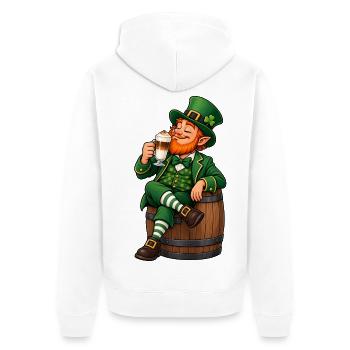 Leprechaun mit Latte Macchiato – Irischer Kaffee - Unisex Premium Bio Zip Hoodie - Weiß - Hinten - Thijin (182cm)