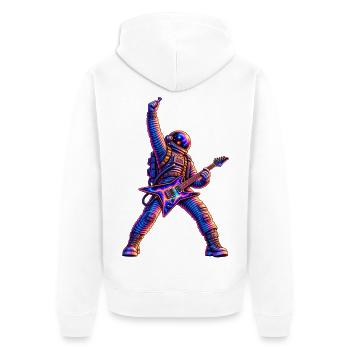 KOSMISCHER ROCKER | Raised Pick Finale - Unisex Premium Bio Zip Hoodie - Weiß - Hinten - Thijin (182cm)