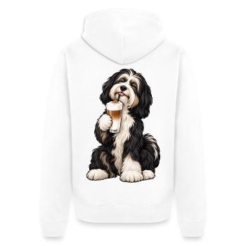 Tibet Terrier mit Latte Macchiato – Kaffeepause - Unisex Premium Bio Zip Hoodie - Weiß - Hinten - Thijin (182cm)