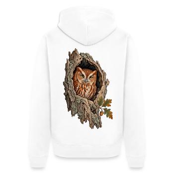 Östliche Kreischeule in einer Eichenhöhle - Unisex Premium Bio Zip Hoodie - Weiß - Hinten - Thijin (182cm)