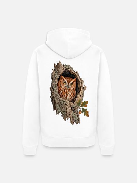 Östliche Kreischeule in einer Eichenhöhle - Unisex Premium Bio Zip Hoodie - Weiß